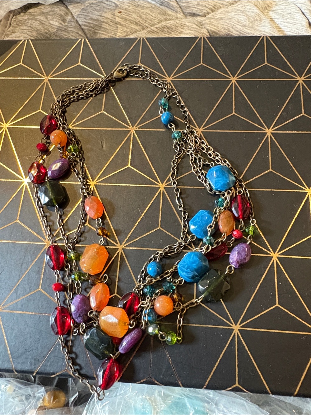 Multicolor Beaded Statement Necklace - Vibrant Gem-Tone Drop Design